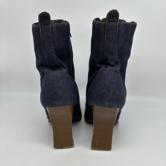 Denim Blue Square Toe Chunky Zipper Booties Womens 6 Y2K Retro - Picture 4 of 15